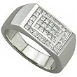 1.00 Ct.T.W. Princess Cut Diamonds, White 14K Gold. Men's Diamond Ring