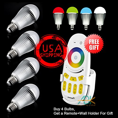 4Pcs E27 2.4G Wireless Milight RGBW 6W LED Light Bulb Lamp for Pub Shop Home 110V - Buy 4 Bulbs,get a Remote Controller + Wall Holder for Gift
