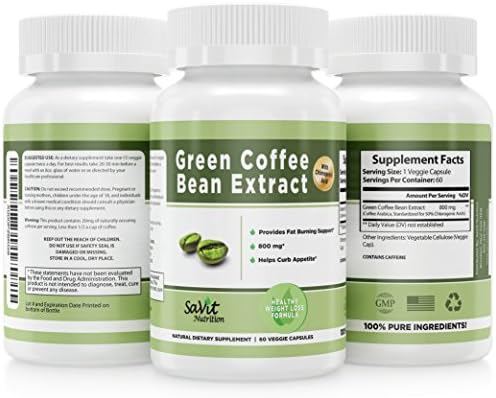 100 % Pure and Natural Green Coffee Bean Extract ~ 800 mg - Standardized to 50% Chlorogenic Acid - Recommended Dosage ~ Finest Nutrition Supplement ~ Weight Loss Formula ~ Natural Weight Loss Supplement ~ Premium Quality and Highest Grade Weight Loss Formula for Women and Men ~ Fat Burner ~ Appetite Suppressant ~ Hunger Buster ~ Energy Booster ~ Improves Serotonin Levels and Mood Safely ~ Enhancing the Overall Body Metabolism ~ SaVit Nutrition Guaranteed Results