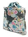 Yukiko Sato V3SL Zen Velvet Gray of Vela TESAGE purses, Oversized tote, Style 3S, Soft Cotton Velvet Japanese KIMONO Print, Sling Shoulder bags with Japanese Drawstring Closure Top,