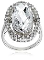 Sterling Silver 20x10mm Oval Cubic Zirconia Cocktail Ring