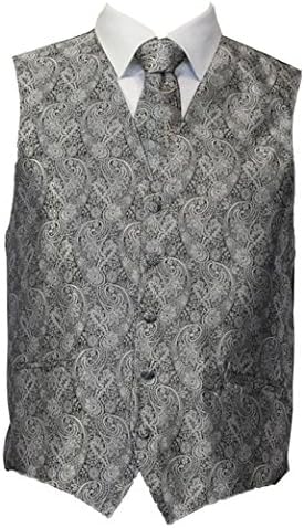 Amanti - Men's 4pc Set Paisley Tuxedo Vest - Silver, Small