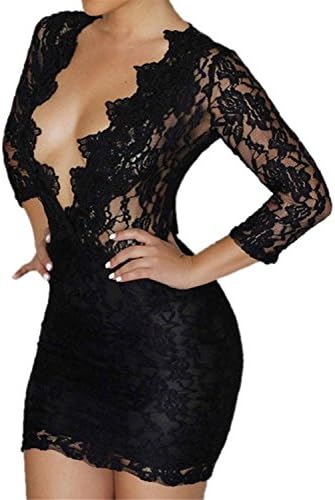 Fokbas Underwear Sexy Womens Lace V-neck Mini Night Club Party Mini Dress BlackMedium