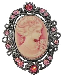 Pink Victorian Cameo Lady Broach Pin with Gunmetal Hematite Finish