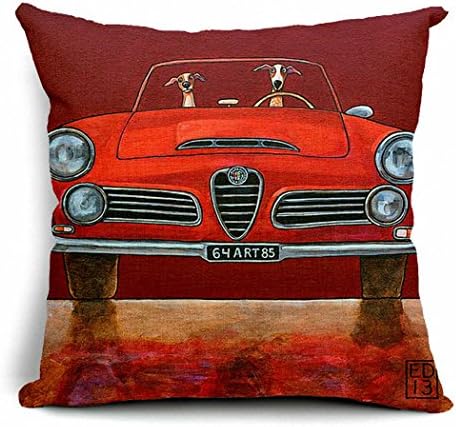 East Melody® Cotton Linen Square Decorative Throw Pillow Cover Cushion Case Pillow Case 18 X 18 Inches / 45 X 45 cm, Driving Dog (016)