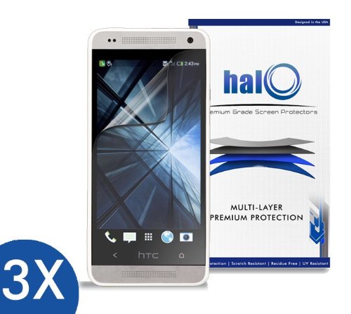 Halo Screen Protector Film High Definition (HD) Clear (Invisible) for Htc One Mini (3-Pack) - Lifetime Replacement Warranty