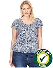 Plus Pure Cotton Tile Print Gypsy Top