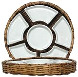 Woven Rattan Round Basket with White Ceramic Chip and Dip Liner 13 1/4"D 2.5"H