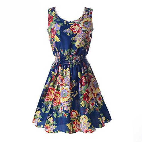 ROPALIA Women's Floral Chiffon Sleeveless Sundress Summer Tank Mini Dress S-XL