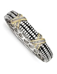 Antique Style Sterling Silver with 14k Gold 1/4ct. Diamond Bangle Bracelet