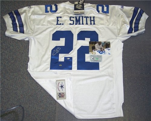 Emmitt Smith Autographed/Hand Signed White Dallas Cowboys Reebok Authentic Jersey