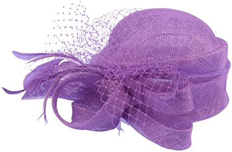 2015 Top Wedding Sinamay Church Hat Feather & Net Sun Hat (Purple)