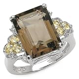 7.75 carats Genuine Smoky Quartz, Citrine & White Topaz Sterling Silver Ring