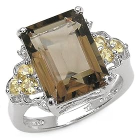 7.75 carats Genuine Smoky Quartz, Citrine and White Topaz Sterling Silver Ring by