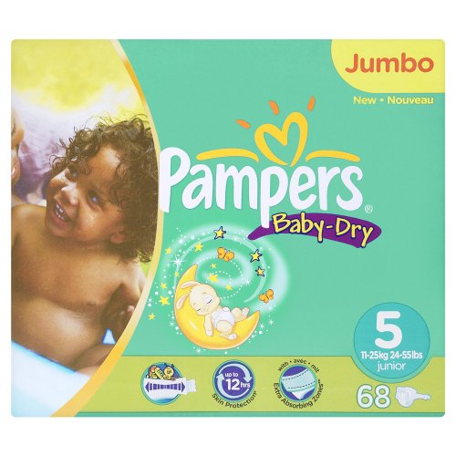 Pampers Baby Dry Windeln Gr.5 Junior 11-25kg Jumbopack 2er Pack (2 x 68 Stück)