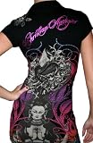 CHRISTIAN AUDIGIER Ed Hardy Womens Platinum Tattoo Logo Heart Buddha Polo Shirt Black