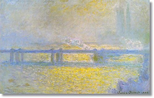 Blossoming art Charing Cross Bridge, Overcast Weather by Claude Oscar Monet Hand Made Reproduction on Canvas(30 inch * 19 inch ,Unframed)
