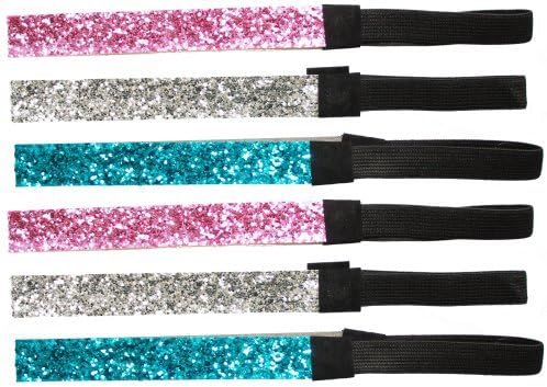 6 Pack: Glitter Headbands 3/4" Elastic Back Multiple Colors Available (One Size, Teal/Silver/M.Pink)