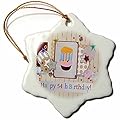 Beverly Turner Birthday Design - Collage of Stars, Cupcake, and Candle, Happy 54th Birthday - 3 inch Snowflake Porcelain Ornament (243686_1)