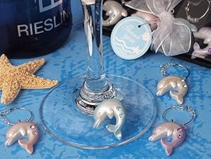 100PC CC1670 Oceans Of Love Dolphins Wine Charms Favor Wedding Favors & Accessor