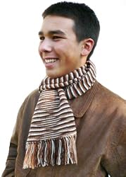 REDUCED PRICE - Handmade Alpaca Natural Fiber Scarf - Mocha Stripes (Gift Idea for Men)