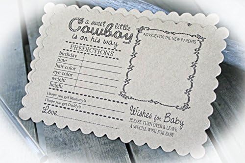 Cowboy Baby Shower | Set of 5 Cards | Baby Shower Games : Baby Shower Predictions, Advice for the Mommy & Daddy & Wishes for Baby Cards- Available in 3 cardstock colors