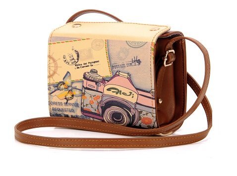 Woodmin Brown Retro PU Leather Fuji Instax Mini Camera Case For Fujifilm Instax Mini 7s, Mini 8, Mini 25, Mini 50s instant cameras