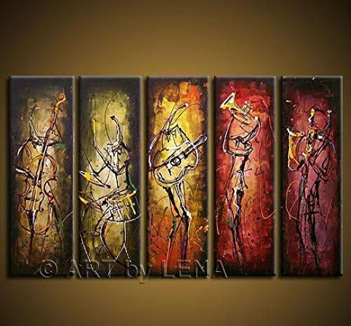 Arts World Hand-Painted Wall Art Abstract Music Oil Painting On Canvas 5 Pcs Set Wood Framed F 985