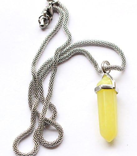 Cute Natural Gemstone Beads Crystal Healing Point Reiki Chakra Cut Pendant Necklace with Stainless Steel Chain (Lemon Jade)