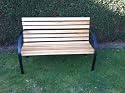 CURVED ARM DESIGN SOLID WOOD & STEEL FRAMED 122cm BENCH. GARDEN PATIO FURNITURE.