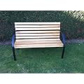 CURVED ARM DESIGN SOLID WOOD & STEEL FRAMED 122cm BENCH. GARDEN PATIO FURNITURE.