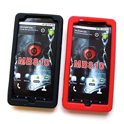 2 Pack of Red Skin & Black Skin Cases for Motorola DROID X MB810 & Droid X2 MB870 (Verizon)