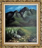 IMAGE OF Landscape Mountain Oil Painting 24 x 20 inches, with Ornate Antique Dark Gold Wood Frame