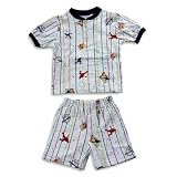 Petit Lem - Boys Short Sleeve Striped Baseball Shortie Pajamas, Grey
