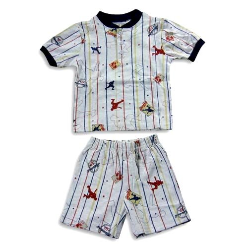 Petit Lem â€“ Boys Short Sleeve Striped Baseball Shortie Pajamas, Grey, Navy 