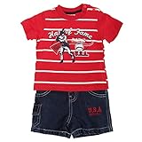 ベビー・赤ちゃん・キッズ・子供 ベースボール 野球 半袖Tシャツとデニムショートパンツのセット ベビー服上下セット 夏服 トップスとボトムスセット 男の子 ボーイズ (12-18ヶ月) (レッド)