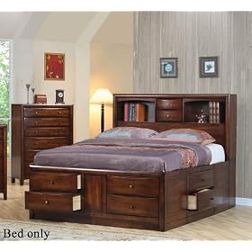 King Size Bookcase Chest Bed in Brown Finish