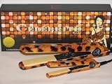 LE ANGELIQUE GOLD LEOPARD CELEBRITE NIGHTRO SET FULL SIZE ADJUSTABLE CERAMIC + MINI 12V(CAR) MATCHING FLAT IRON