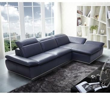 J&amp;M Furniture 1799 Full Blue Italian Leather Sectional Sofa With Adjustable Headrests