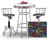 IMAGE OF Chrome Bar Table & 2 Chrome Adjustable 24