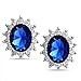 5CT Oval Royal Blue Stud Earrings For Women Simulated Sapphire CZ Halo Crown .925 Sterling Silver