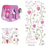 Playhut City Boutique Tent + Roommates Peel & Stick ( Little Princess Growth Chart + Princess Castle Wall Mural )