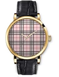 SPRAWL Aanalog Fashion Series Gold Ladies Watches of Genuine Black Leather Strap,Unique Wrist Watch for Women Girls Designed with Pink and brown grille