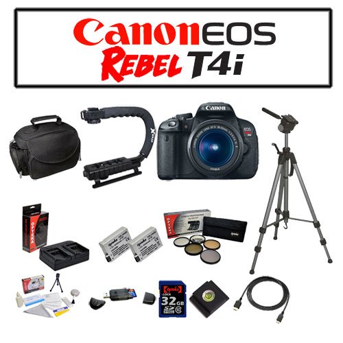 Canon EOS Rebel T4i Digital Camera with EF-S 18-55mm f/3.5-5.6 IS II Lens with Starters Bundle Kit Including Opteka Microfiber Deluxe Camera Gadget Bag, Opteka X-GRIP Professional Camera / Camcorder Action Stabilizing , Opteka OPT-7000 Professional Photo / Video 70″ Tripod and MORE!