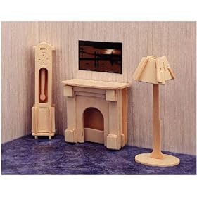Clock and Lamp Dollhouse Furniture Set 3D Woodcraft Construction Kit