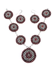 Red Oyster Shell Sterling Silver Link Necklace Earrings Set NS28711