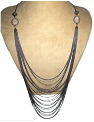 Couturechics 14K Gold & Sterling Silver 1.80Ct Diamond Pave Bead Moonstone Multi Layer Link Chain Necklace Handmade Fashion Jewelry