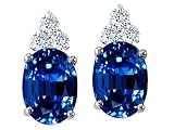 3.12 cts Lab Created Sapphire Oval and Genuine Diamond Earring Studs - 14kt White or Yellow Gold