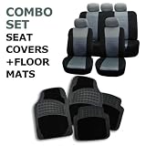 Fh-fb060115 + R12305 Combo Set: Gray Airbag Compatible Seat Covers and Black Rubber Floor Mats Fh-fb060115 + R12305 Combo Set: Gray Airbag Compatible Seat Covers and Black Rubber Floor Mats