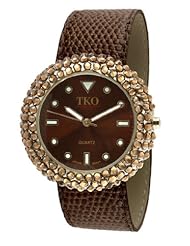 TKO ORLOGI Womens TK618BR Leather Slap Brown Crystal Slap Watch